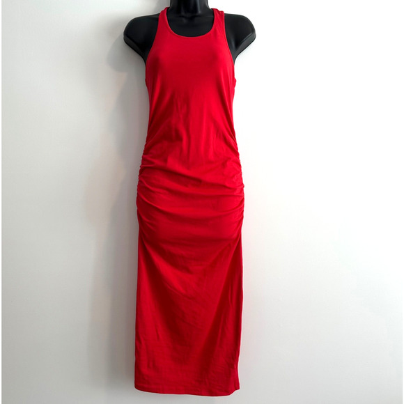 Michael Stars Red Ruched Side Racerback Midi Tank Dress Women's Small Sleeveless - Picture 1 of 8
